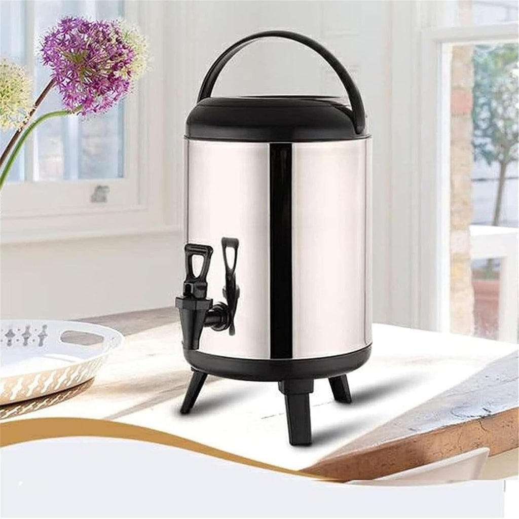 hot Water urn, 304 Stainless Steel Hot Water Dispenser Kettle Boiler Warmer Coffee Urn with Cover and Spigot Milk Tea Bucket Insulated Barrel(6L)