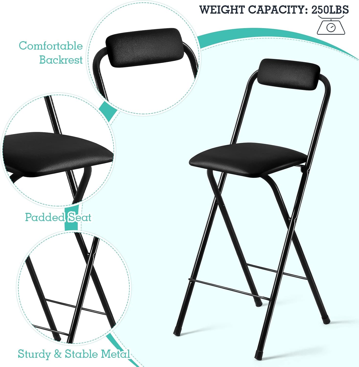 Geelin 4 Pcs 25.6 Inch Folding Chair Stool Chair Foldable Chair Portable Folding Chairs with Padded Seats Small Bar Office Guitar Desk Counter Fold up Sitting Stool Chair for Adults Kids
