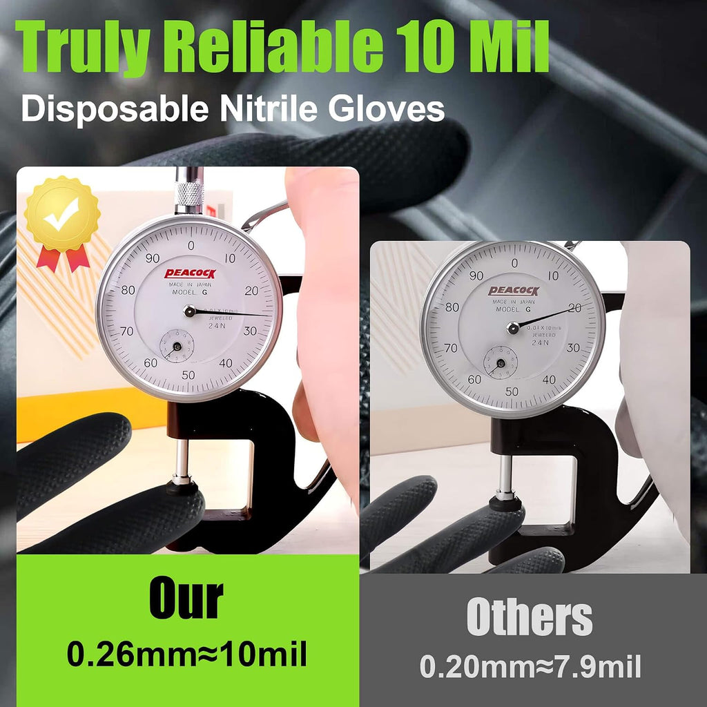 TREEGO 10 Mil Black Nitrile Gloves Bulk Case, 1000 Count X-Large — Heavy Duty Diamond Grip, Latex Free Disposable Gloves for Automotive, Industrial, Construction & Workshop Teams