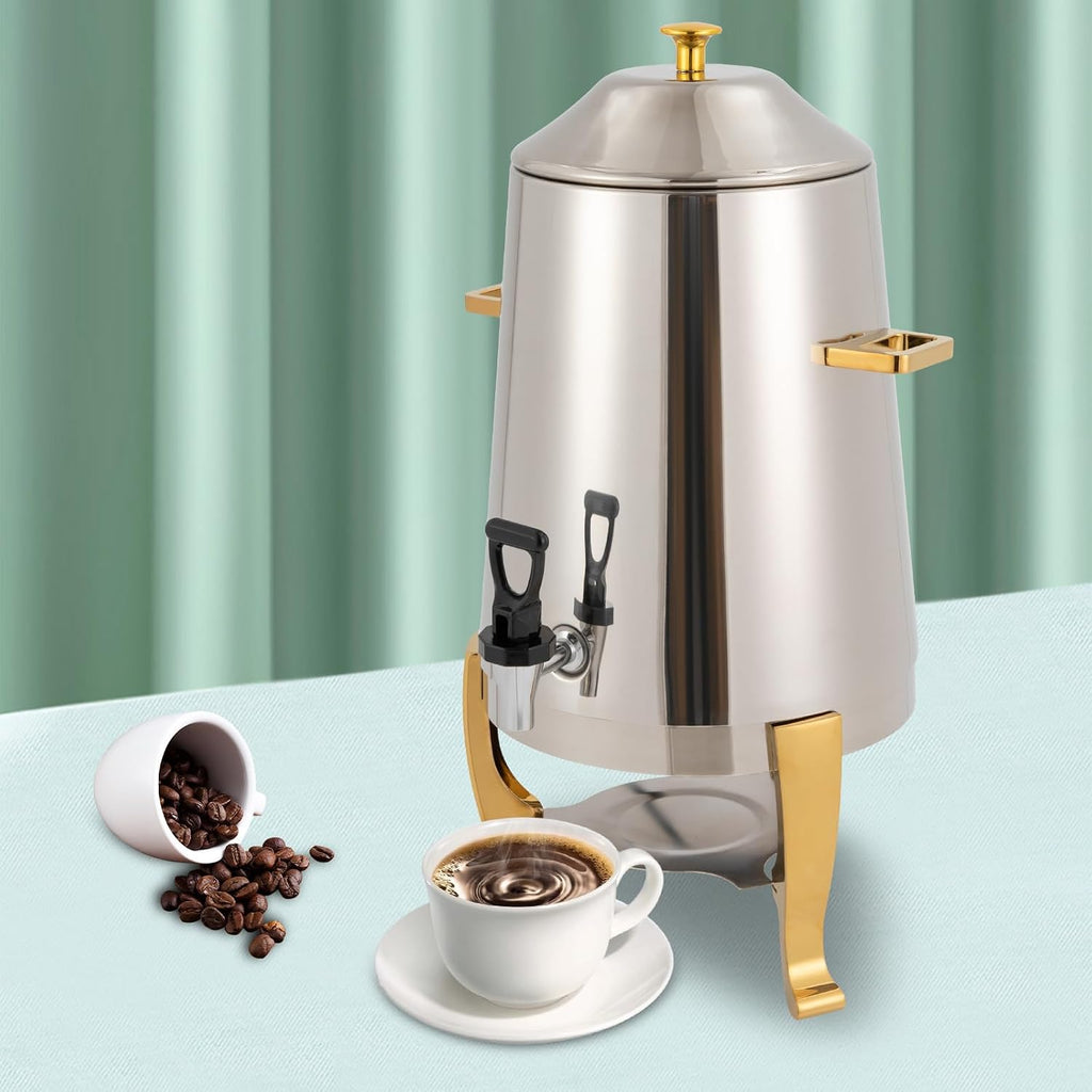 13L Hot Beverage Dispenser, Hot Drinks Dispenser, Coffee Chafe, Urn Hot Drinks Dispenser with Spigot, Commercial Grade Stainless Steel Coffee Maker Hot Water Urn for Catering Buffet (Gold)