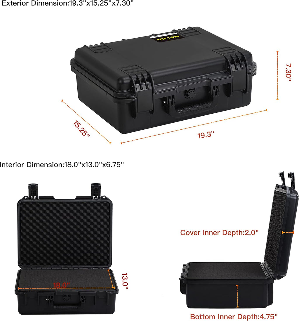 MEIJIA Premium Waterproof Hard Compact Camera Case with customizable fit foam,Full Protection with Light&Convenient Design,19.3'x15.25'x7.3'.,Elegant Black