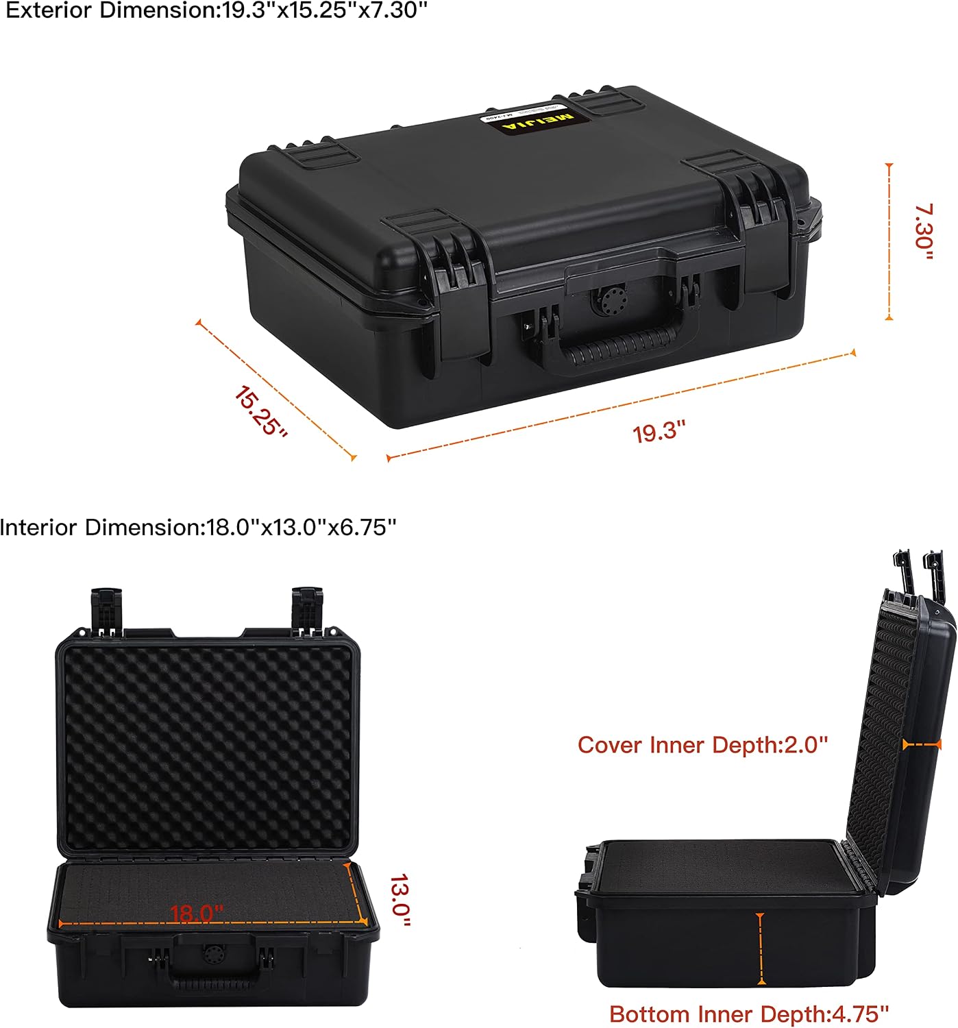MEIJIA Premium Waterproof Hard Compact Camera Case with customizable fit foam,Full Protection with Light&Convenient Design,19.3'x15.25'x7.3'.,Elegant Black
