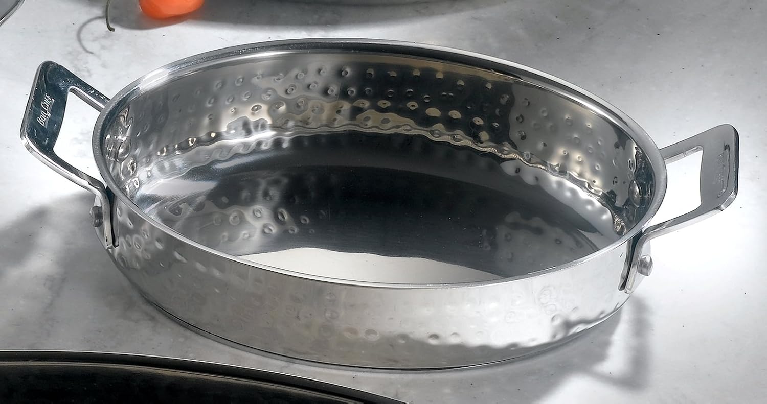 Bon Chef 60029HF Stainless Steel Cucina Oval Casserole Dish, Hammered Finish, 36 oz Capacity, 8-1/2' Length x 4-3/4' Width x 2' Height