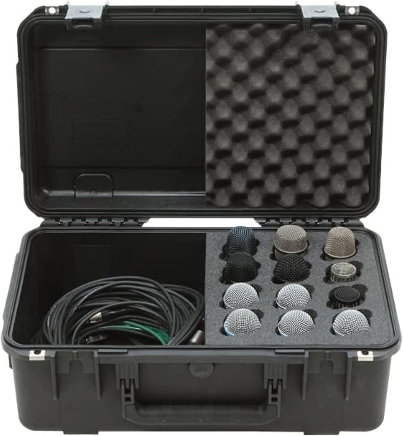 SKB iSeries Microphone Hard Case, Waterproof Polypropylene Shell with 12-Slot Foam Interior and Cable Storage for Mic System Protection