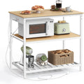 VASAGLE Kitchen Island with 3 Shelves, Kitchen Shelf with Power Strip, 23.6 x 39.4 x 34.9 Inches, Large Worktop, Steel Structure, Industrial, Easy to Assemble, Oak Color and White UKKI105Y01
