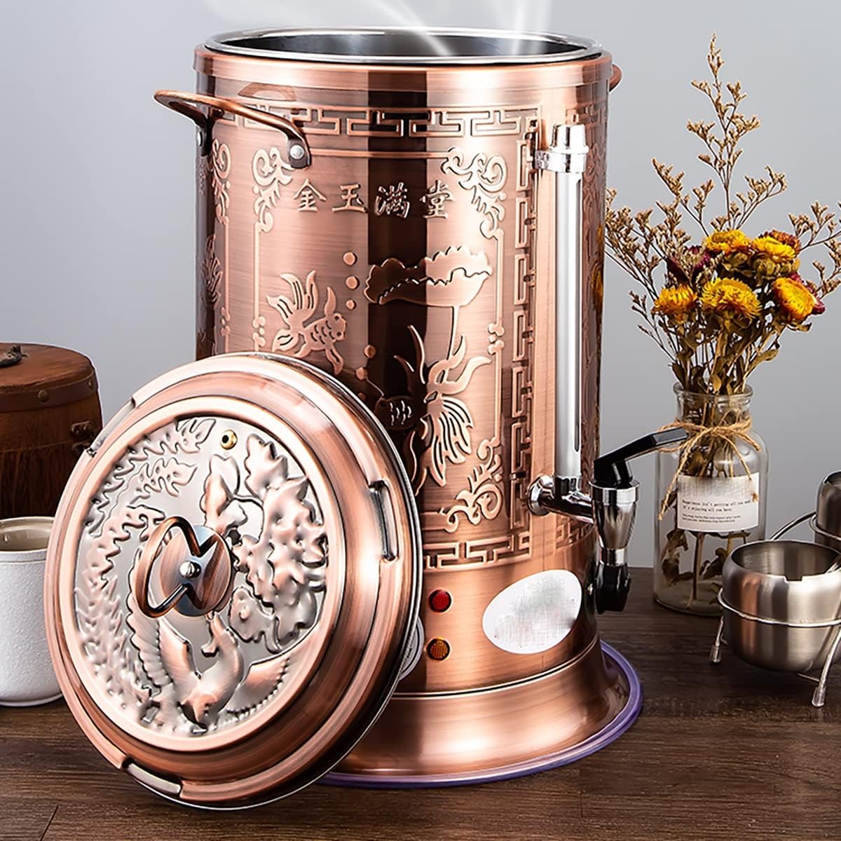 Hot Water Boiler Dispenser Tea Urn, Catering Boiler with Water Gauge & Automatic Temperature Control, for Brewing Commercial Office Home Party,Bronze,16.5L