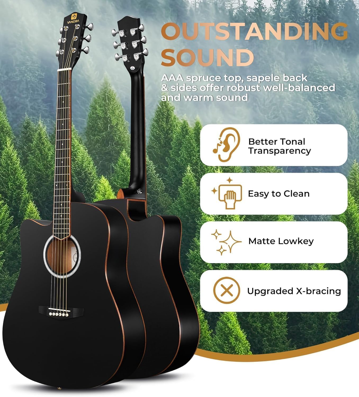 Vangoa Left Handed Guitar, Full Size Cutaway Left Handed Acoustic Guitar Kit for Adult Beginner 41 Inch Lefty Acustica Guitarra Set, Black