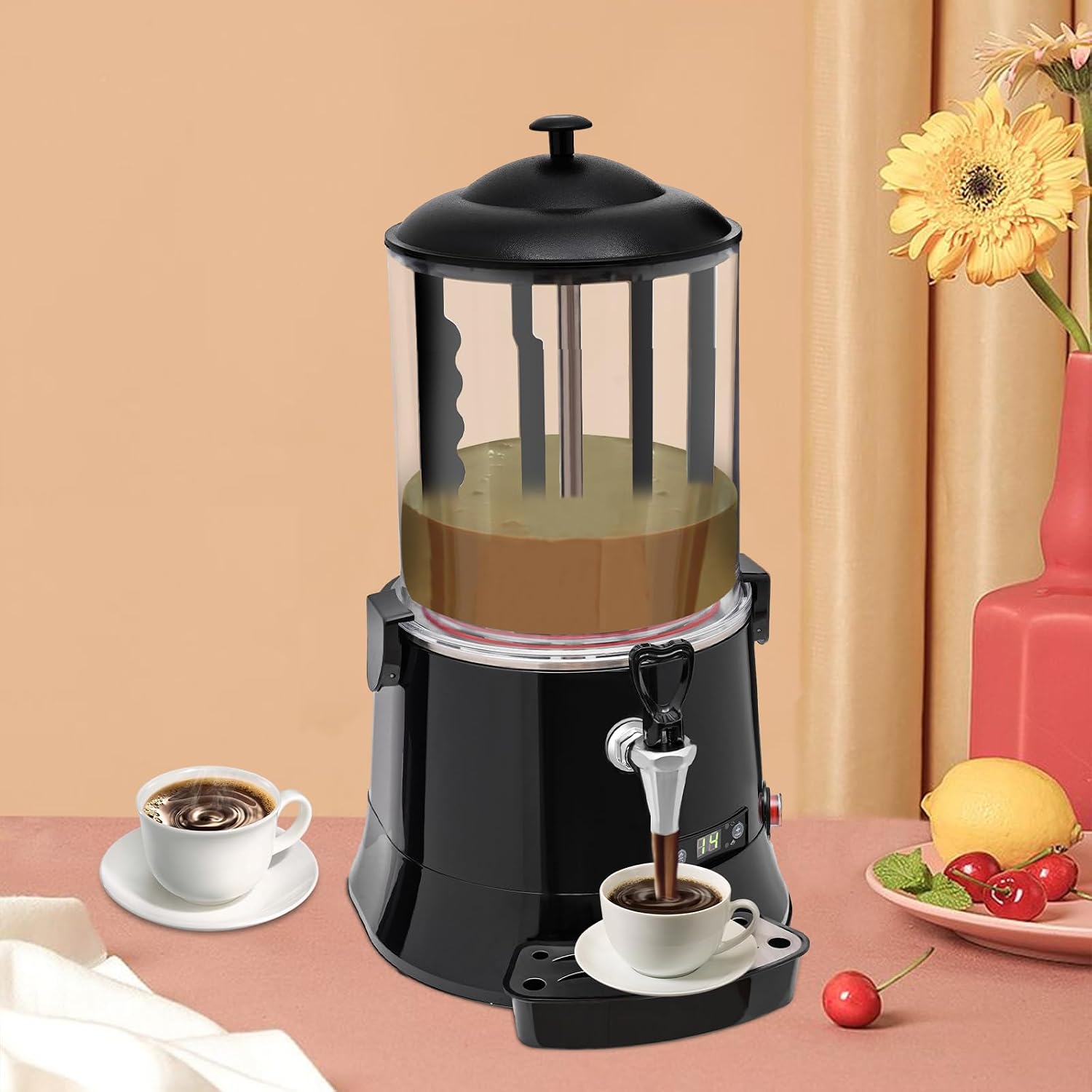 2.64 Gal /10L Commercial Hot Chocolate Machine, Electric Chocolate Mixing Machine with Faucet, 86-194℉ Temperature Control, Hot Beverage Dispenser for Chocolate Drink, Milk, Coffee, Juice (Black)