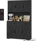 HOSTACK 71' Pantry Cabinet with Charging Station, Tall Kitchen Pantry Storage Cabinet with Microwave Stand, Farmhouse Kitchen Hutch with Storage Drawers for Living Room, Dining Room, Black Wood Grain