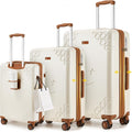 Somago 3 Piece Luggage Set with Cup Holder, Expandable 25% Capacity Suitcase with Shock-Absorbing Braking Spinner Wheels Moon Star Design Hardside Suitcase with TSA Lock (Beige White,Expandable Sets)