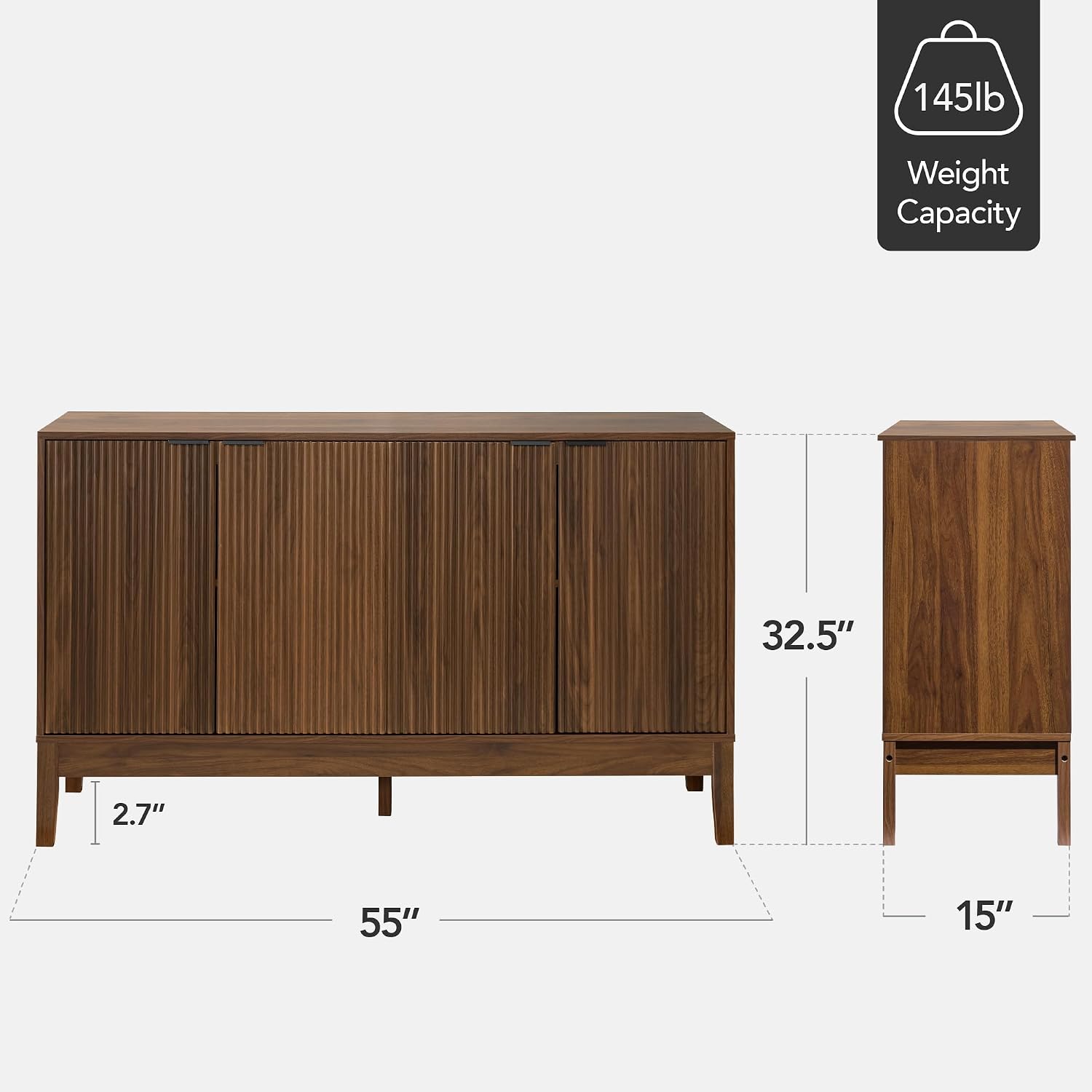 Best Choice Products 55' Modern 4-Door Sideboard Storage Cabinet, Buffet, Media Cabinet, Cupboard, Entryway Accent Table, Bookcase w/Reed Panels and Adjustable Shelves – Walnut