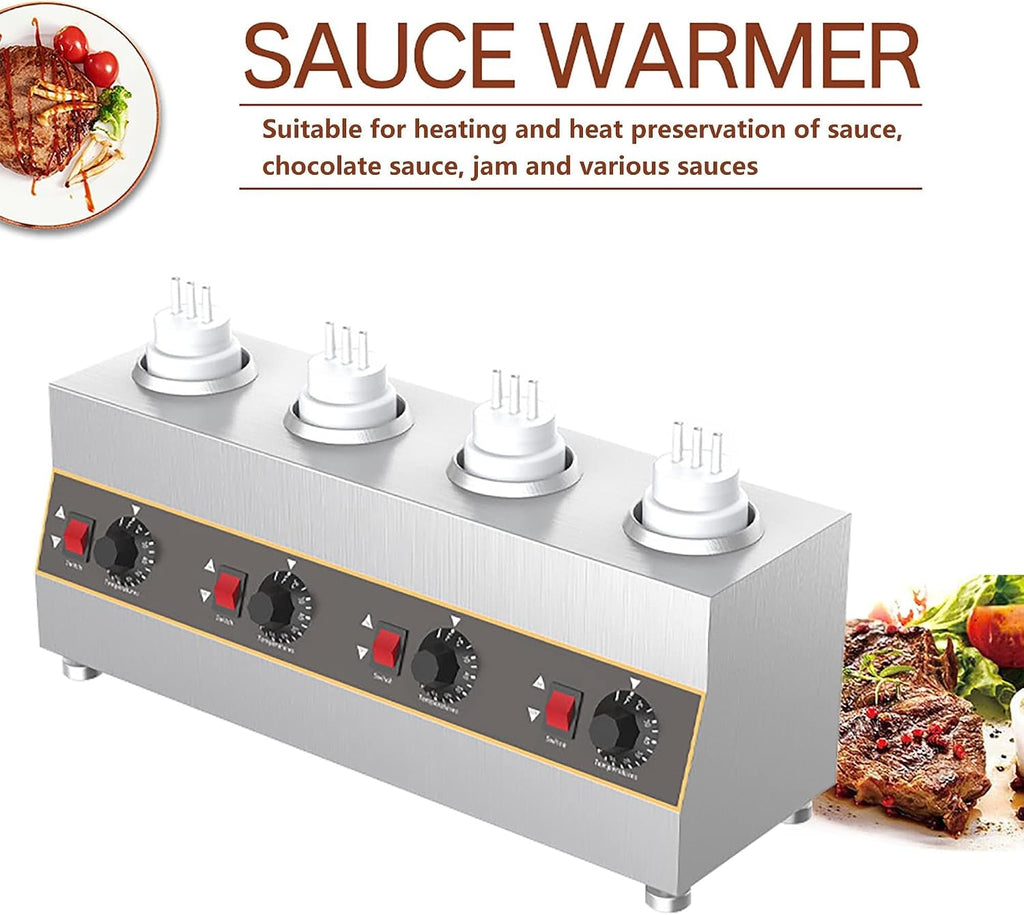Electric Cheese Sauce Warmers Hot Fudge Warmers Dispenser Cheese Dispenser Warmers,86-185℉ Adjustable,4Grids