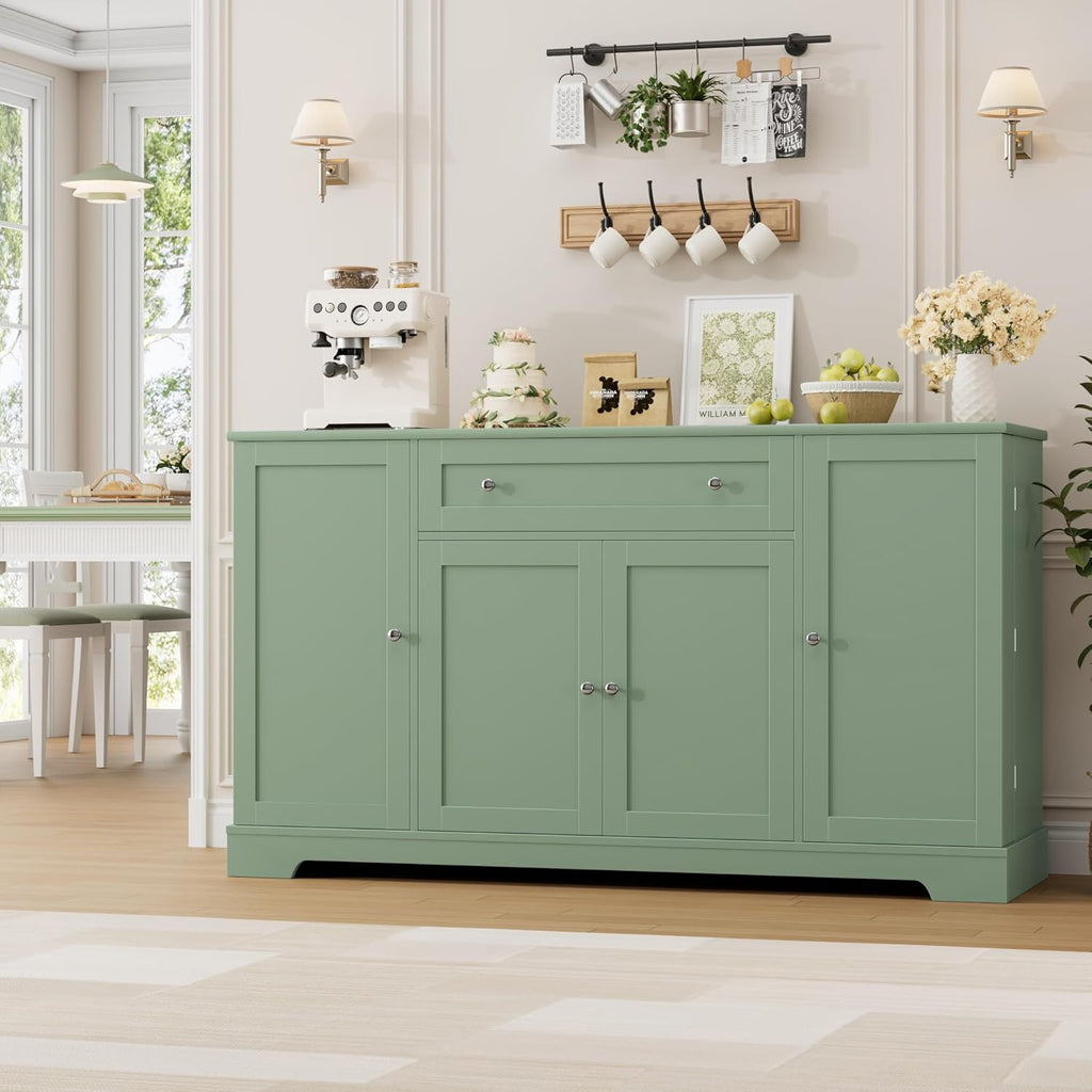 HITHOS 54' Buffet Cabinet with Storage, Modern Kitchen Buffet Sideboard with Drawer, Wood Coffee Bar Station with Adjustable Shelves, Kitchen Storage Cabinet for Living Room, Green