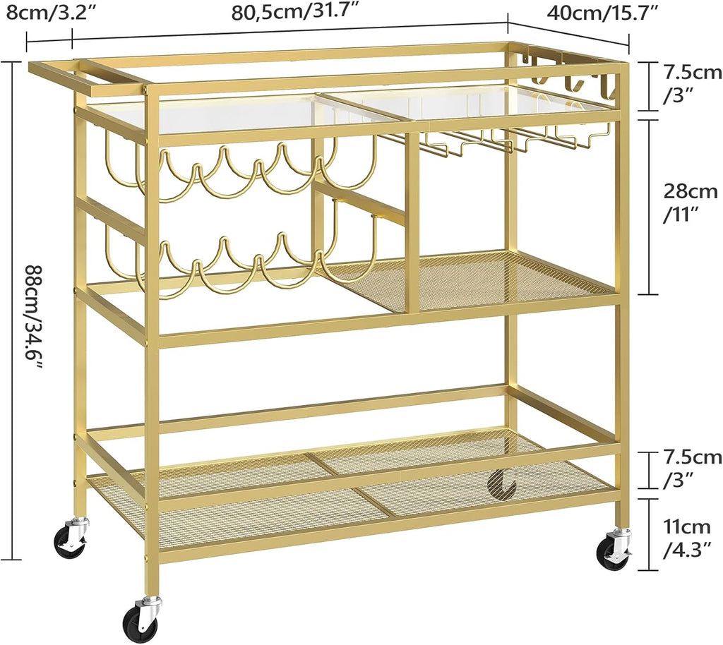 MAHANCRIS Bakers Rack with Power Outlet and Bar Cart for Home Bundle, 3-Tier Serving Cart, BRHB40E01-RCGD81B01