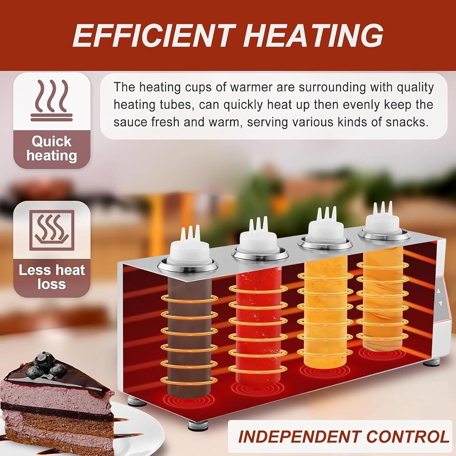 Countertop Stainless Steel Sauce Bottle Warmer, Electric Cheese Sauce Warmer, Commercial Cheese Dispenser, With Bottles, Independent Temperature Control, For Heating Chocolate, Butter And Jam 4网格