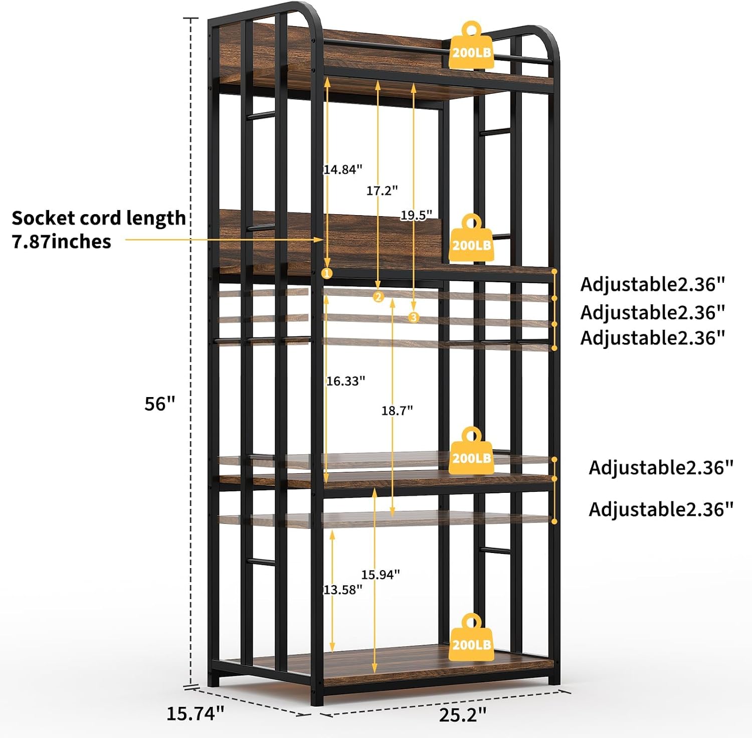 Takywep 4 Tier Bakers Rack, Freestanding Microwave Stand, Industrial Kitchen Storage Rack with Adjustable Shelves, Heavy Duty Metal Frame Utility Shelves for Living Room, Garage