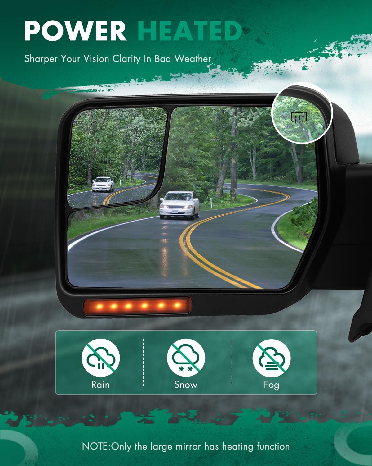 SCITOO Towing Mirrors Exterior Accessories Mirrors fit For Ford For F-150 2004-2014 Pickup Truck with A Pair Power Heated Turn Signal Light Puddle Light Manual Folding Black Cap Housing
