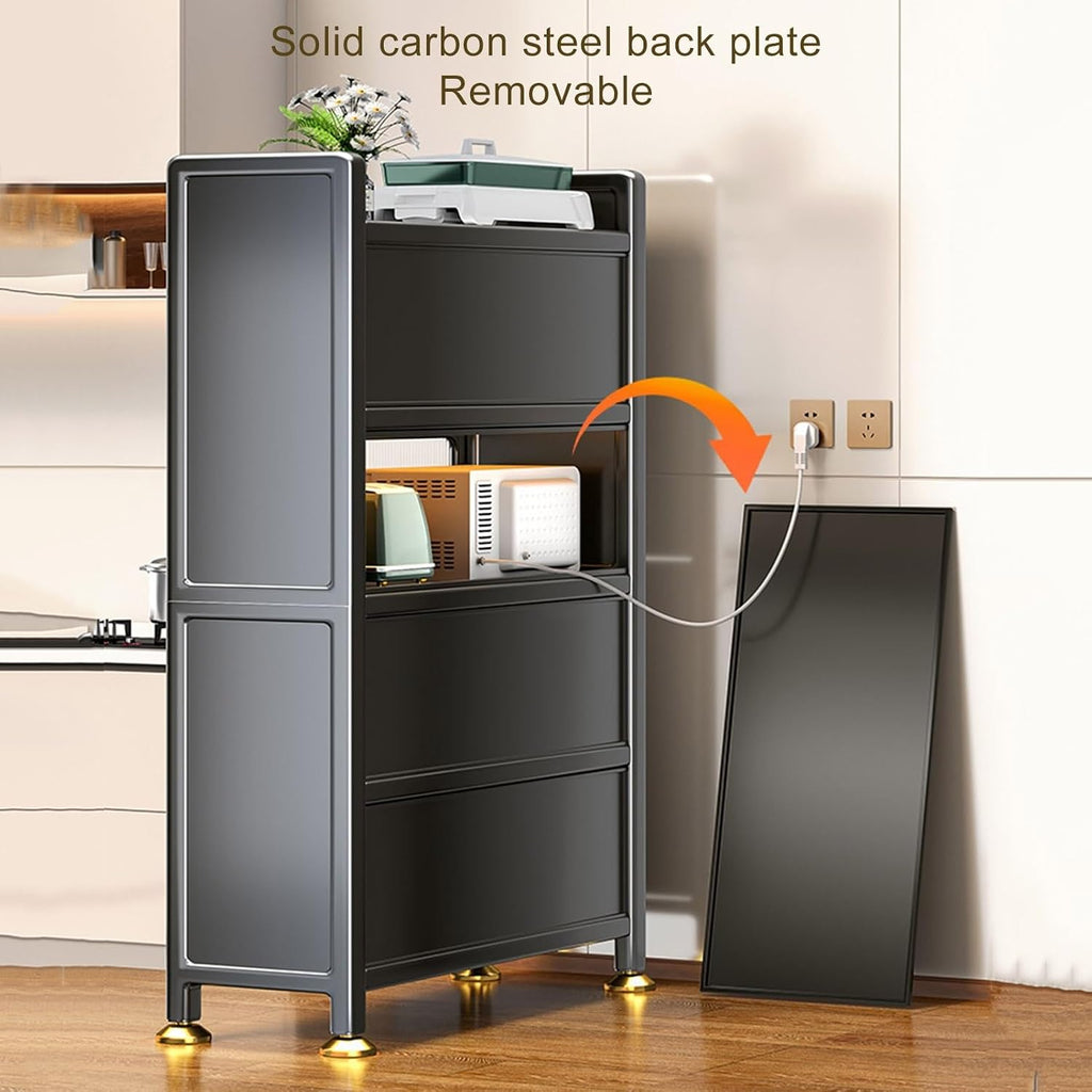 ,Freestanding Baker's Rack with Flip Door,Microwave Stand,Modern Sideboard,for, Living Room, Office,Metal Storage Rack,Black-80x42x144cm
