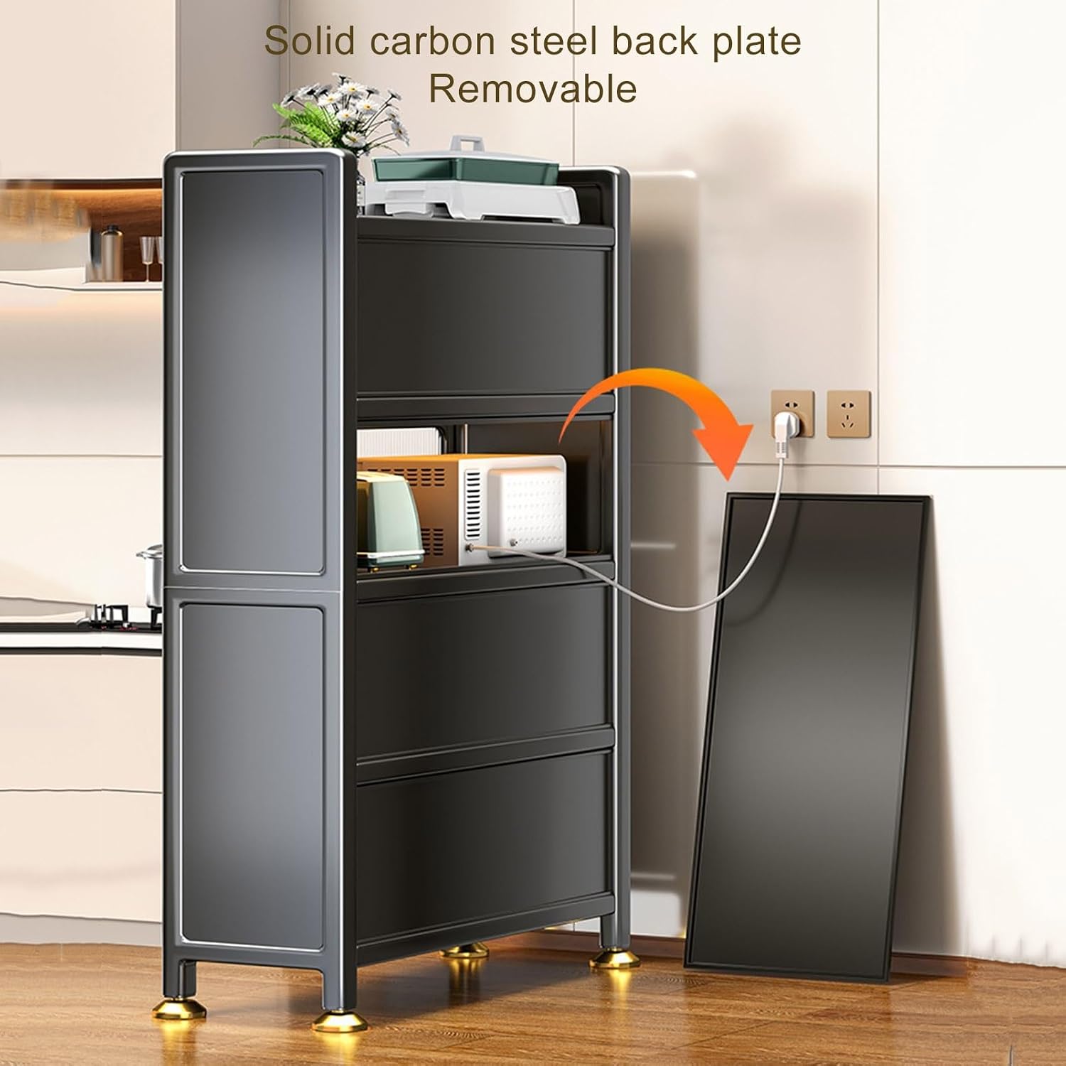 ,Freestanding Baker's Rack with Flip Door,Microwave Stand,Modern Sideboard,for, Living Room, Office,Metal Storage Rack,Black-80x42x144cm