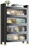 ,Freestanding Baker's Rack with Flip Door,Microwave Stand,Modern Sideboard,for, Living Room, Office,Metal Storage Rack,Black-80x42x144cm