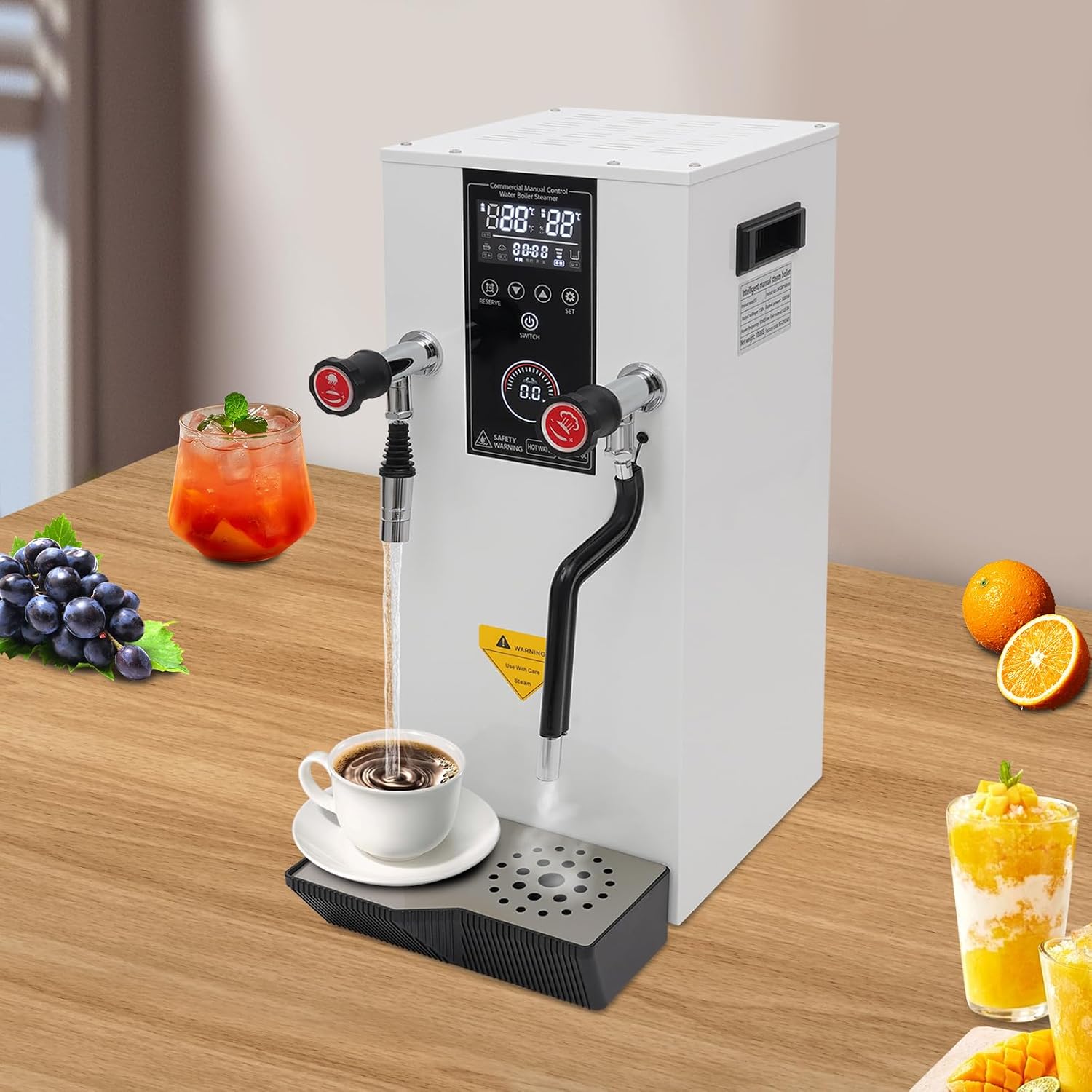 Commercial Hot Water Dispenser, 12L/3.2 Gallon 3000W, 304 Stainless Steel Instant Heating with Fixed Timer & Lcd Display for Coffee Shops, Tea Houses, Restaurants, and Offices (White)