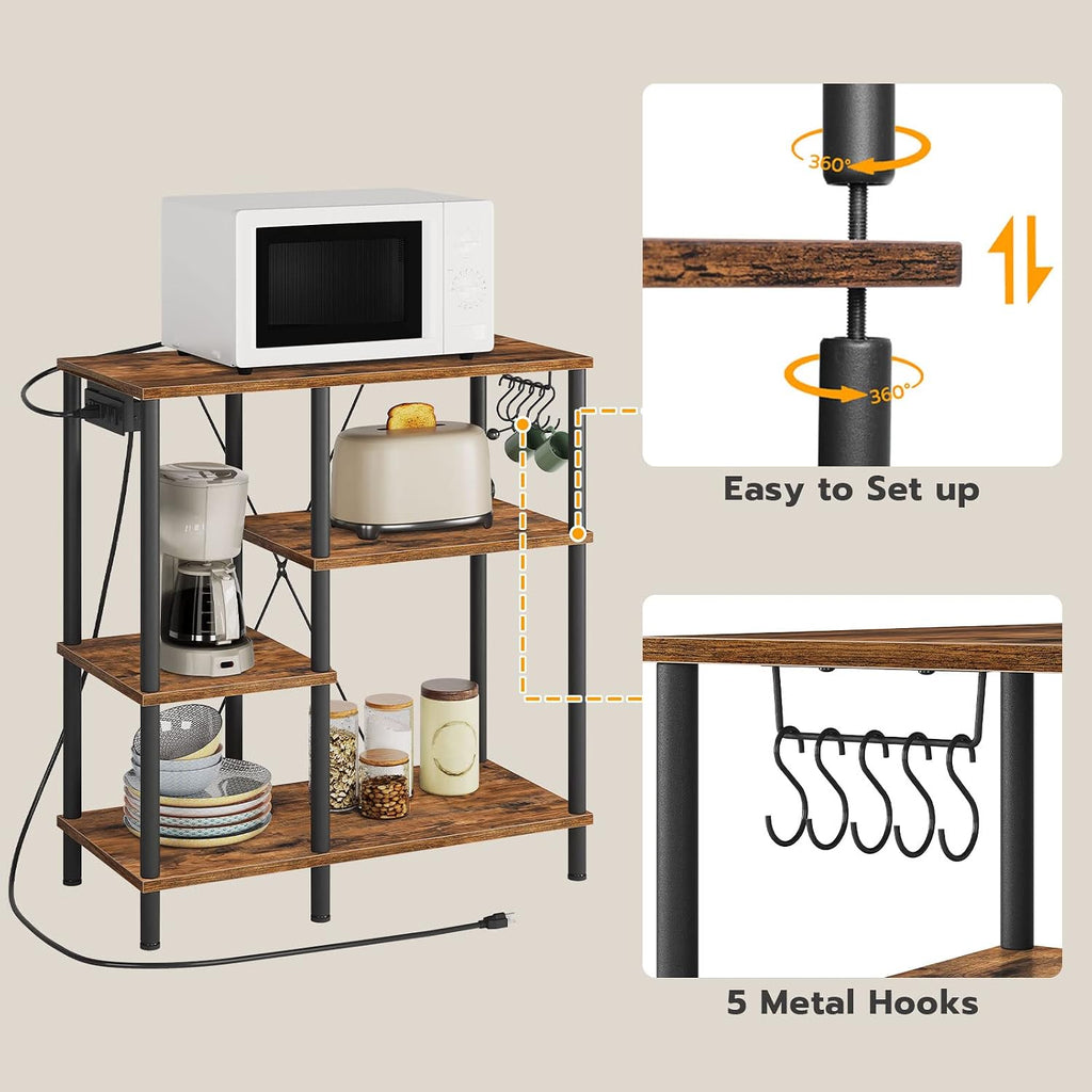 HOOBRO Bakers Rack with Power Outlet, 3-Piece Bar Table Set with Power Outlet, Bar Stools, and Chairs BF07HB01-BF45UBT01