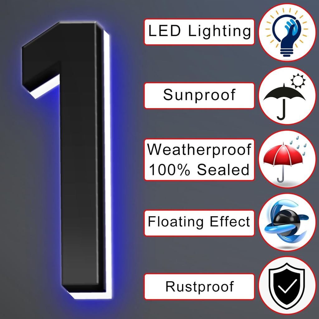 Illuminated LED House Number Sign, Matte Black, Lighted Address Number For House/Home/Yard, Light Up Address Sign, Waterproof Outdoor/Indoor, Day & Night,14 Inch/35cm,5