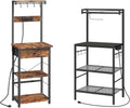 MAHANCRIS Bakers Rack with Drawer and Bakers Rack with Power Outlet Bundle, Microwave Stand, BRHR48E01-BRBK36E01