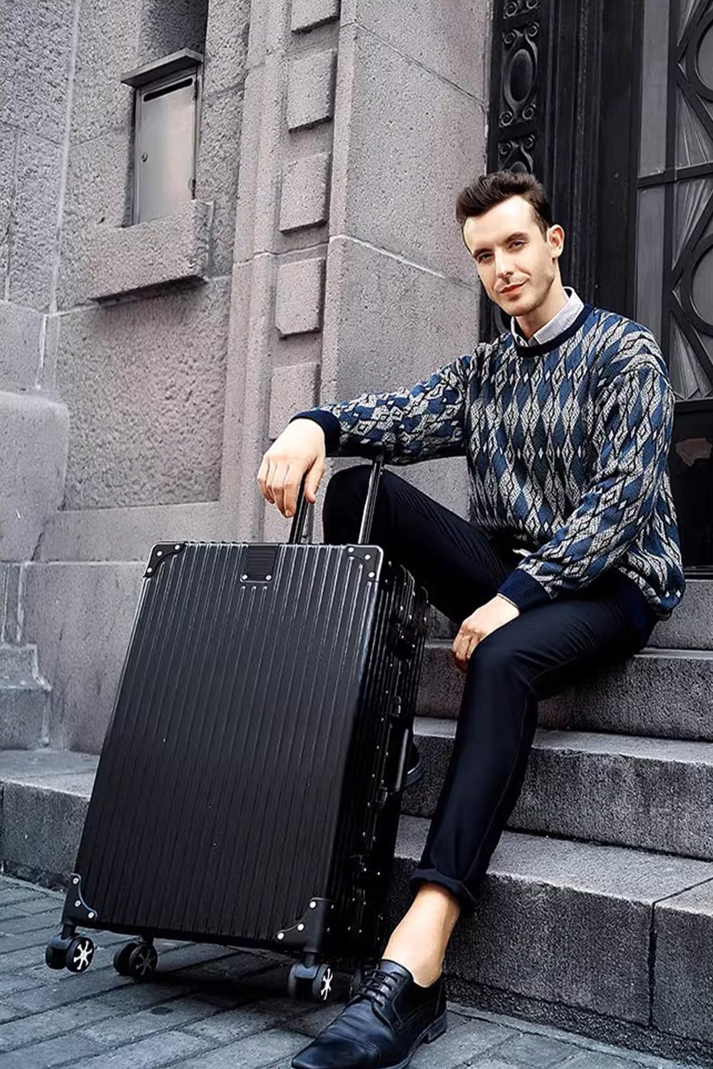 HotWay Luggage Sets with Spinner Wheels, PC Hard Shell Zipperless Suitcase with Aluminum Frame and TSA Lock, Large Lightweight Suitcase for Business Travel, (Black, 3 Piece Set (20/24/28))