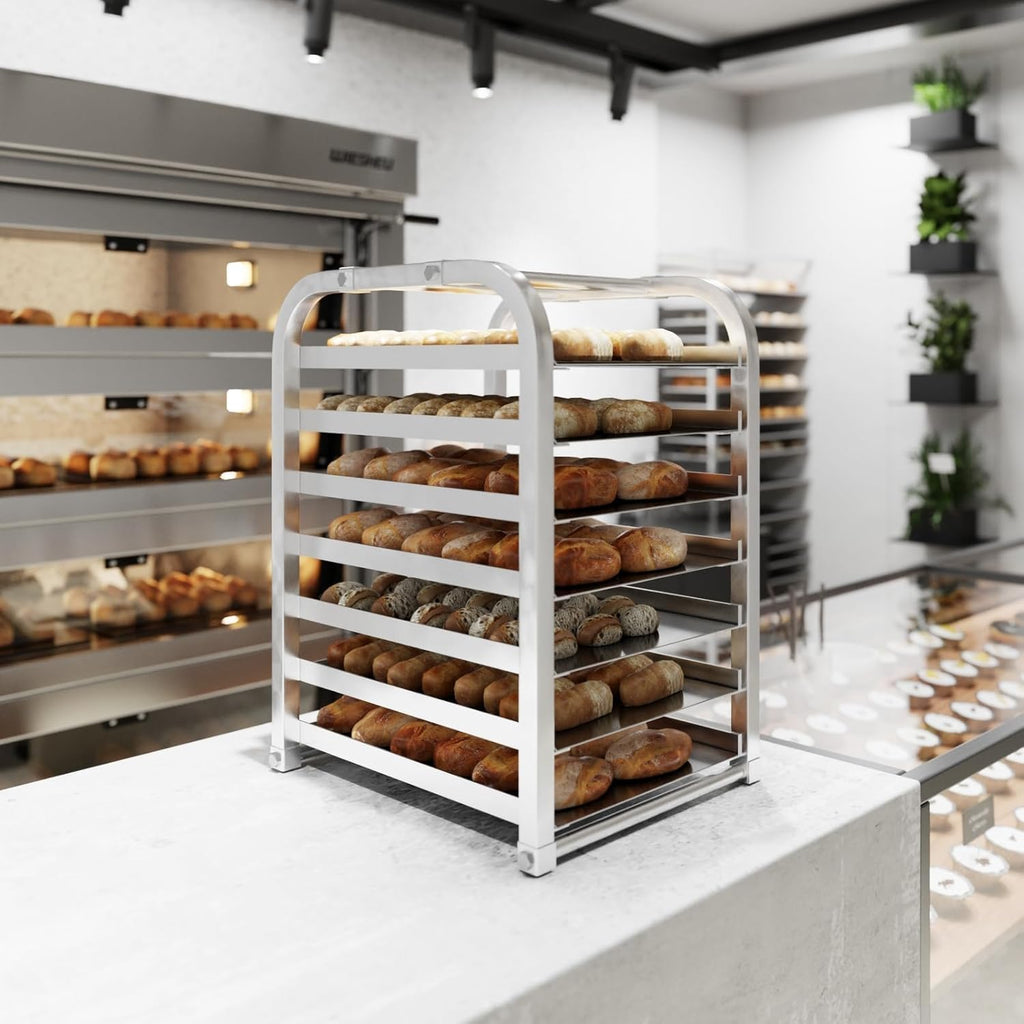 7-Pan End Load Countertop Half Sheet Pan Rack – 15.3' L x 18' D | Bun Pan Rack | NSF Certified | Commercial Baking Organizer