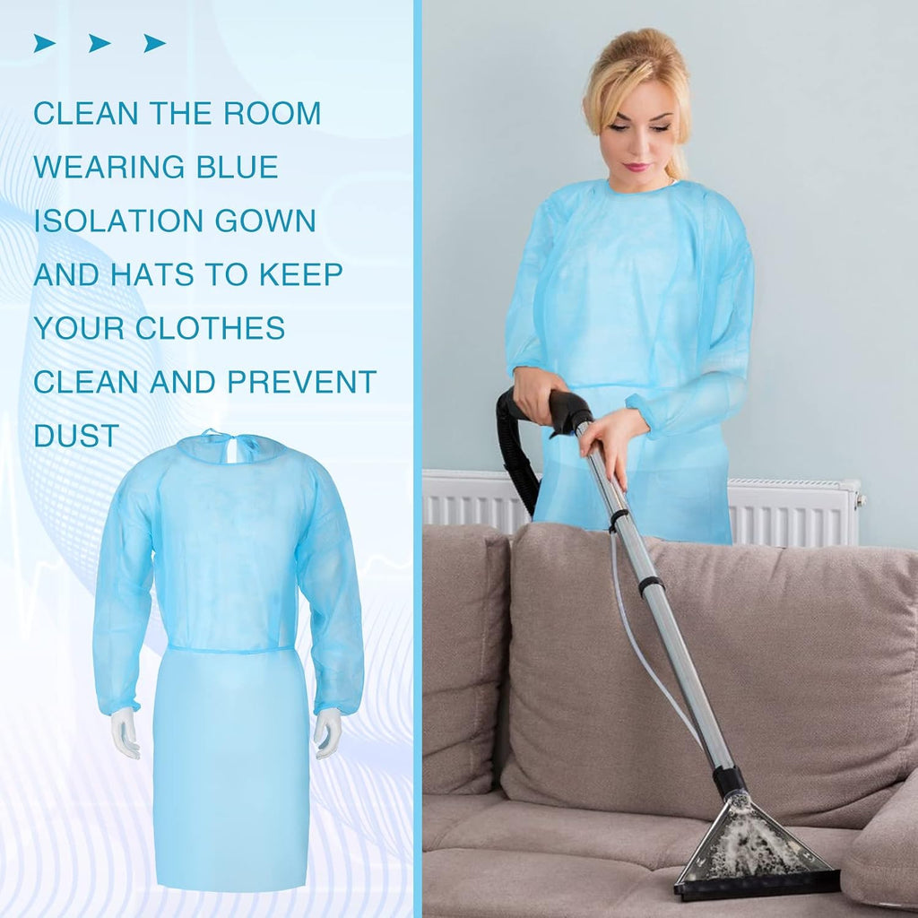 Xuhal 300 Pack Disposable Isolation Gowns PPE Gowns Disposable Bulk Fully Closed Double Tie Back Elastic Cuffs for Home Isolation, Labs, Dental, Beauty Agencies, Tattoo Practices, Unisex (Blue)