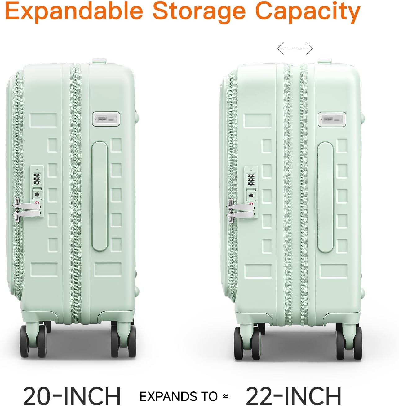 Expandable Lightweight PC Hard Shell Suitcase, 20-inch Carry On Luggage with TSA Lock, 360 Silent Spinner Wheels, Top Opening & Cup Holder - Ideal for Business Travel Suitcase (Mint Green)