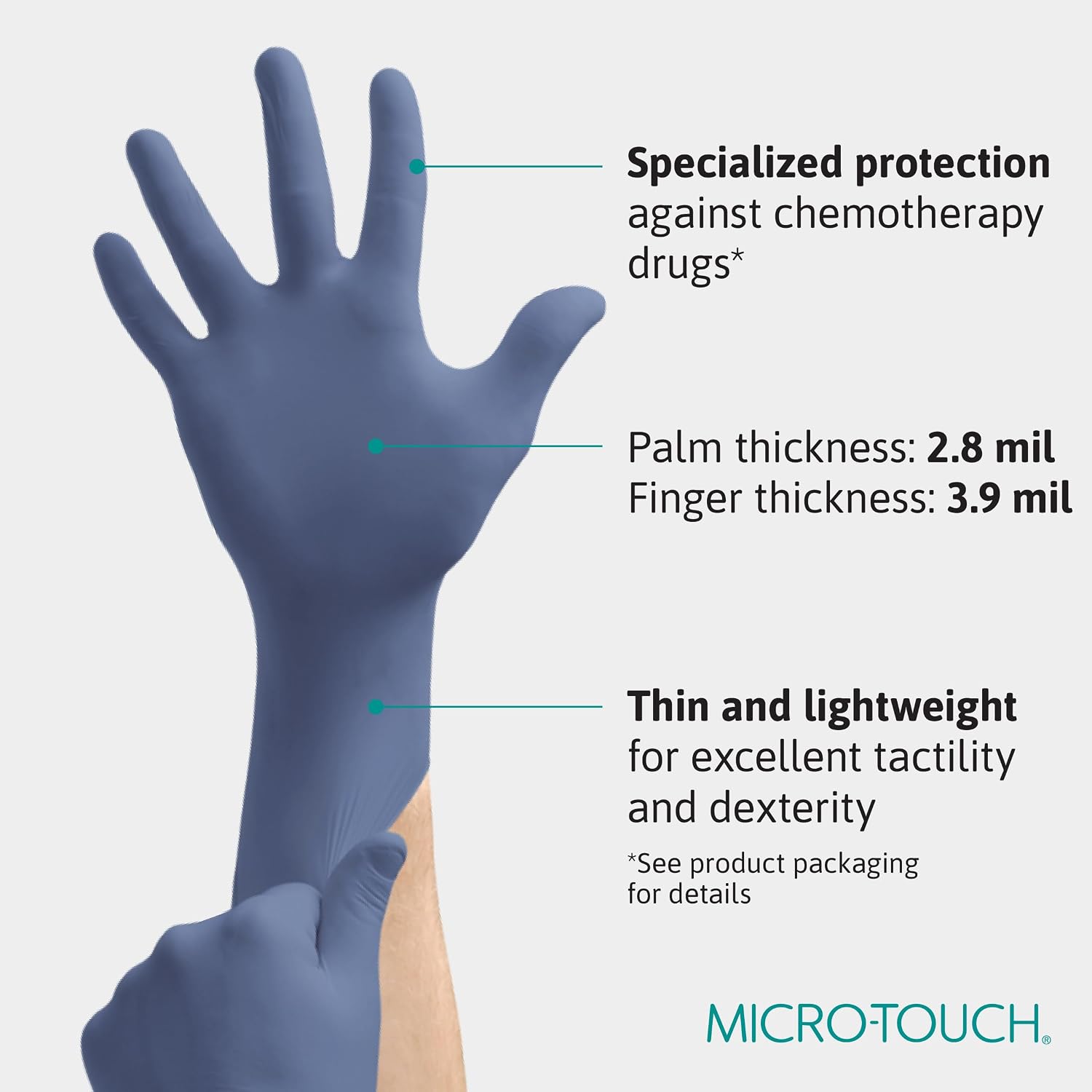 Ansell MICRO-TOUCH NITRAFREE Nitrile Gloves, 3.9mil, Powder-Free With Textured Fingertip - Large, Blue (Case)