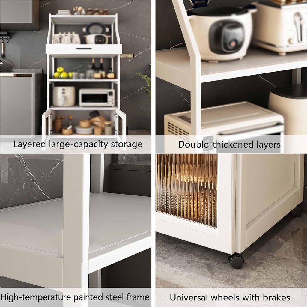 Floor Standing Kitchen Cart Rack, Bakers Rack with Hutch, Microwave Stand Shelf with Power Outlet for Entryway, Kitchen, Living Room, Bathroom(50x44x89cm)