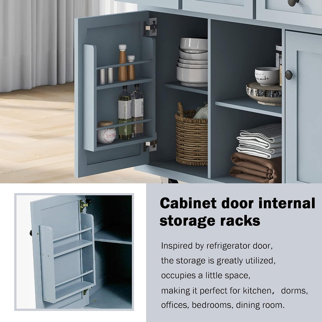 Modern Kitchen Island on 5 Wheels with Storage Cabinet and Drop-Leaf Countertop, Kitchen Cart with Cabinet Door Internal Storage Racks and 3 Drawers for Dinning Room (Grey Blue#M)