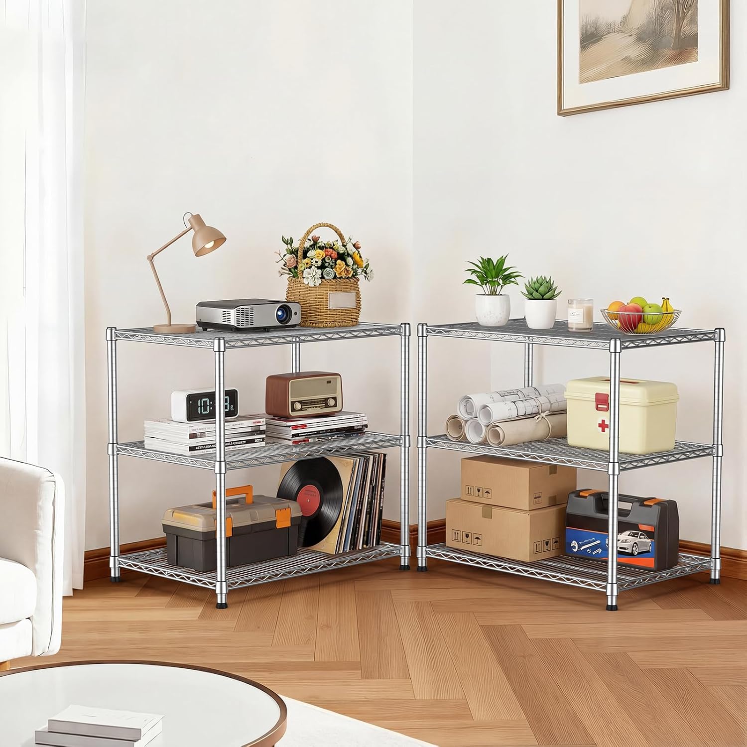 24'Depth Metal Wire Shelving Unit Metal Shelf Adjustable Storage Rack Kitchen Storage shelves 3 Tier Industrial Heavy Duty 1800LBS Sturdy Standing Steel Organizer for Home Garage Laundry 24Dx30'Wx29'H