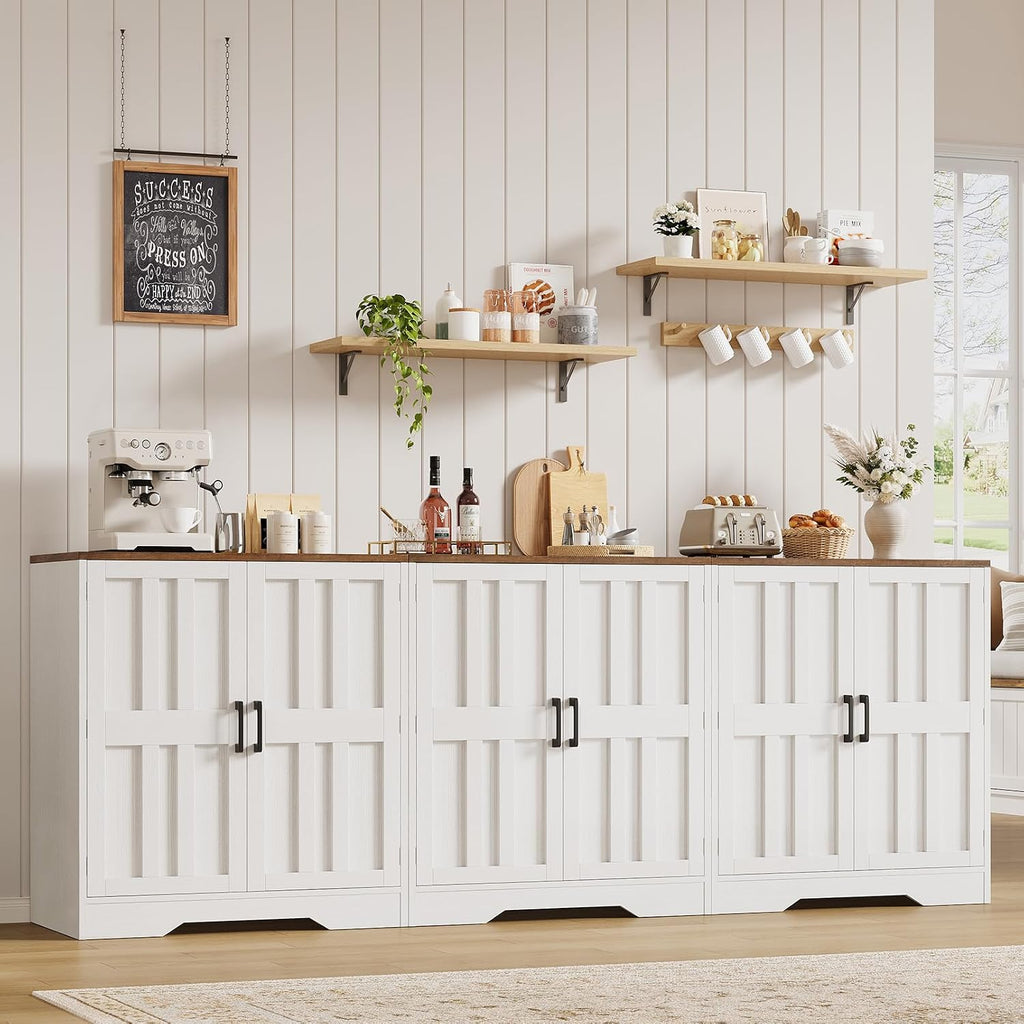 Sideboard Buffet Cabinet, Modern Farmhouse Kitchen Storage Cabinet, 94.5' Modular Accent Cabinet Coffee Station Bar Media Console Table Credenza for Kitchen Dining Room, Living Room Entryway Hallway