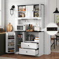 68'Tall Kitchen Pantry Storage Cabinet with Charging Station, Upgrade Pantry Cabinet with Doors & Shelves and Wine Glass Holder,Kitchen Hutch Cabinet with Microwave Stand for Kitchen (White+Black)