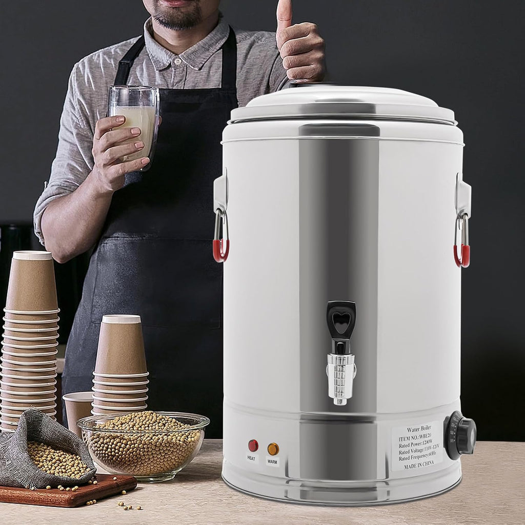 20L Hot Beverage Dispenser 110V with Spigot, Stainless Steel Electric Hot Water Boiler, Insulated Beverage Dispenser for Coffee Tea Milk, Commercial Grade Drink Urn, US Plug, Keep Warm Function