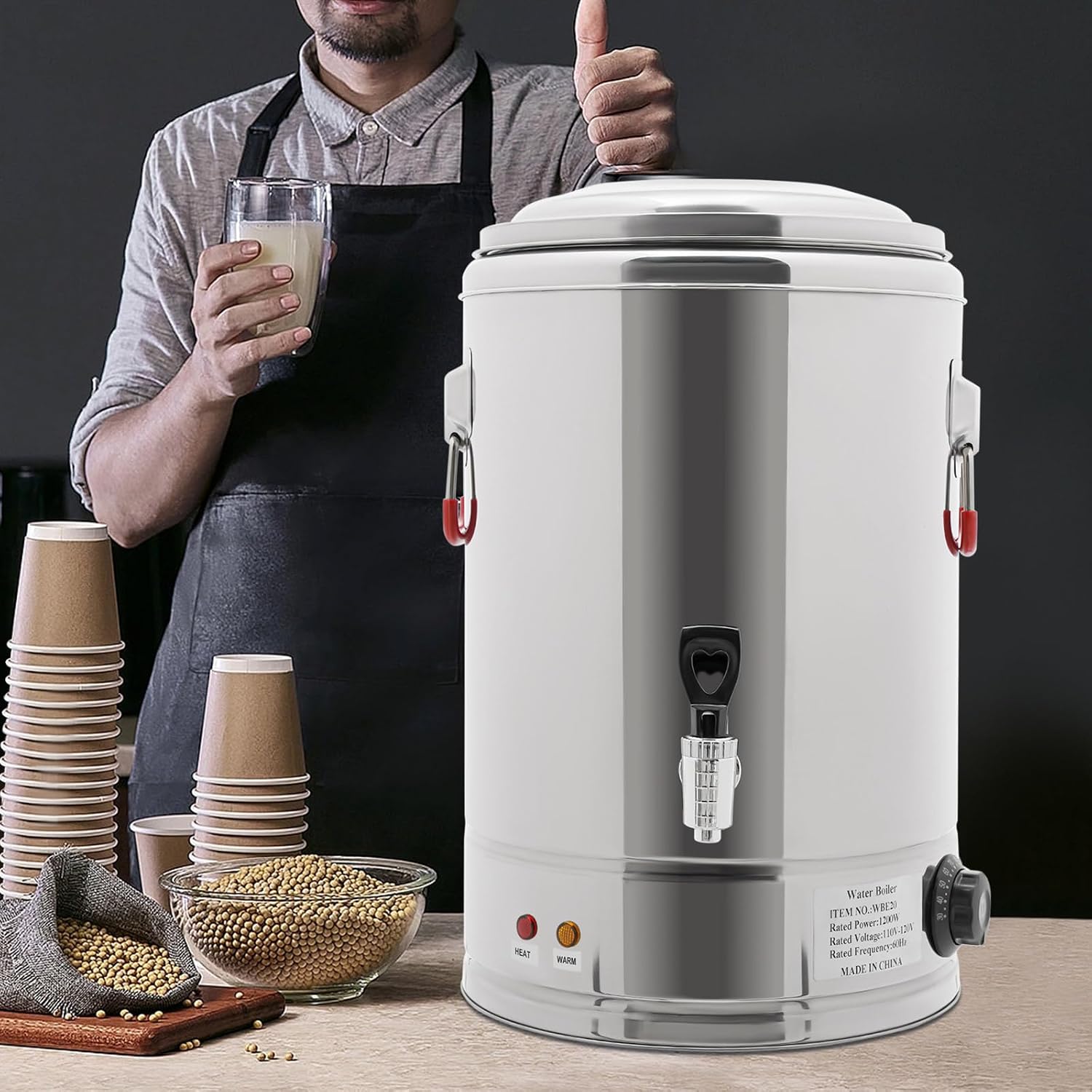 20L Hot Beverage Dispenser 110V with Spigot, Stainless Steel Electric Hot Water Boiler, Insulated Beverage Dispenser for Coffee Tea Milk, Commercial Grade Drink Urn, US Plug, Keep Warm Function