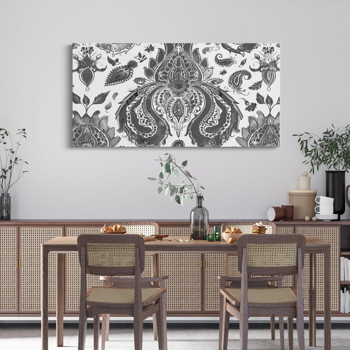 Erosebridal Paisley Large Canvas Wall Art 58'X29' Watercolor Artwork for Teens Men Women Petal Scroll Teardrop Pattern Wall Art Painting Dreamy Abstract Flowers Grey Poster