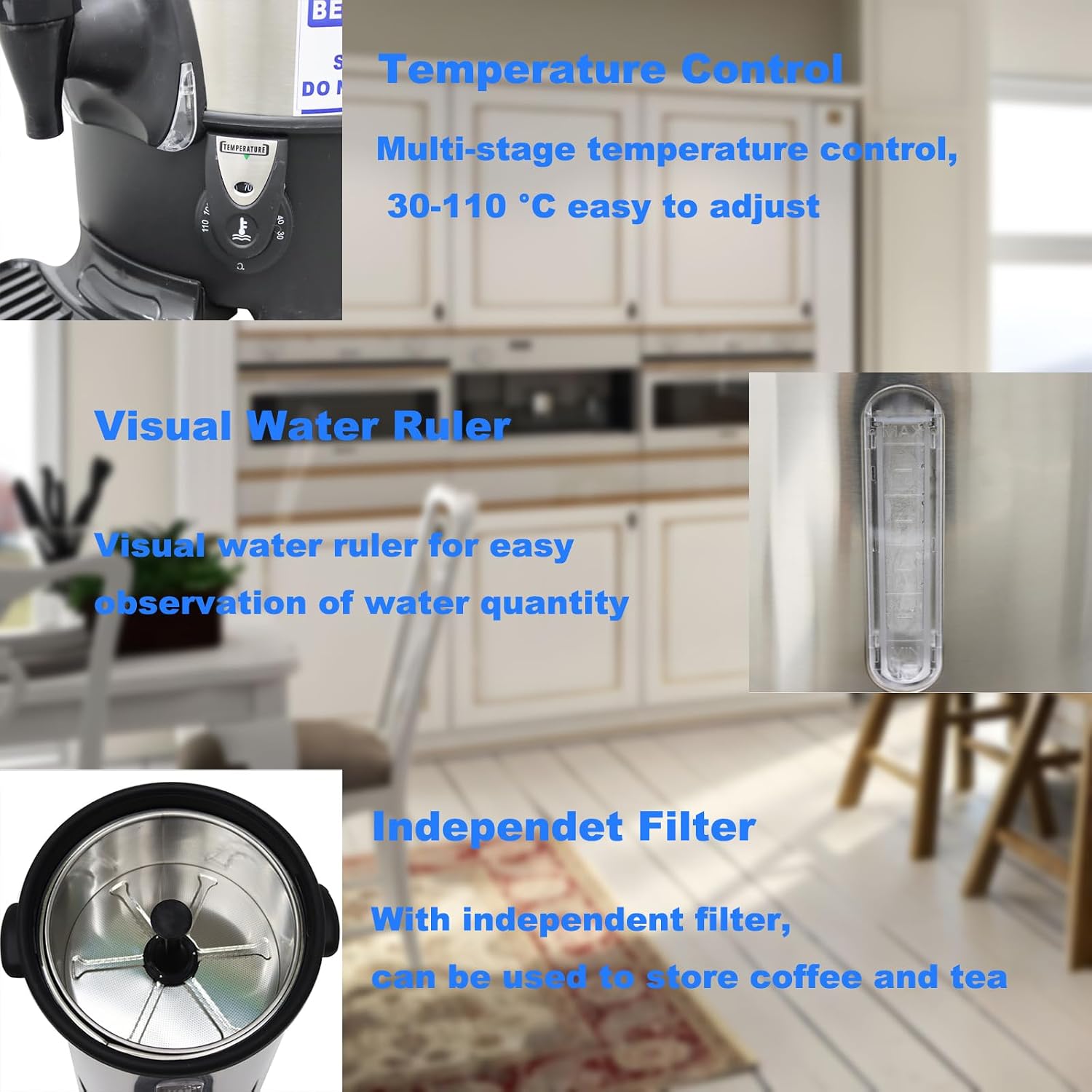 110V Stainless Steel Large Capacity Hot Coffee and Tea Dispenser with Independent Filter Commercial Electric Water Boiler Office Kitchen Electric Kettle 9.7L