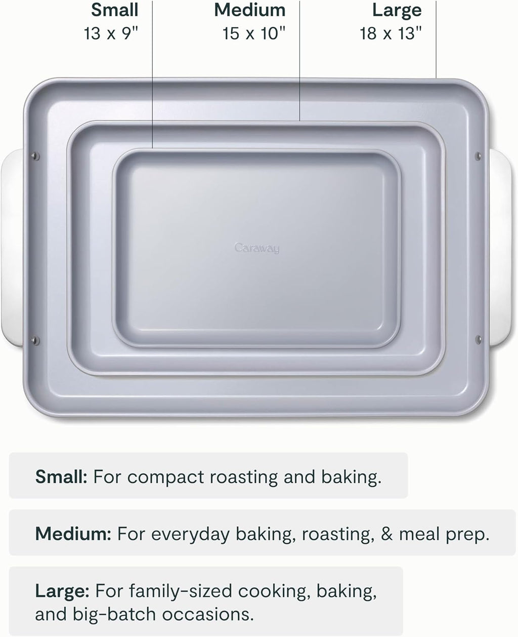 Caraway Non-Stick Ceramic Baking Sheet Trio and Cookie Sheet Set - 18 x 13' Large, 15 x 10' Medium & 9' x 13' Small Baking Trays for Oven - Non-Toxic, PTFE & PFOA Free - Slate