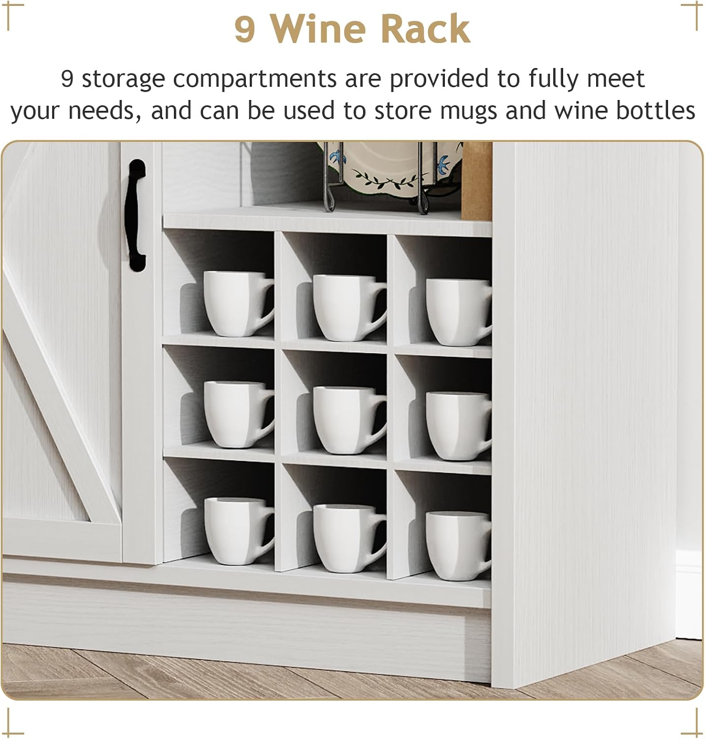 4ever2buy 72' Farmhouse Coffee Bar Cabinet with Sliding Barn Door, White Coffee Bar with Storage, Large Kitchen Buffet Cabinet with Wine Rack, Tall Bar Cabinet Table Living Dining Room