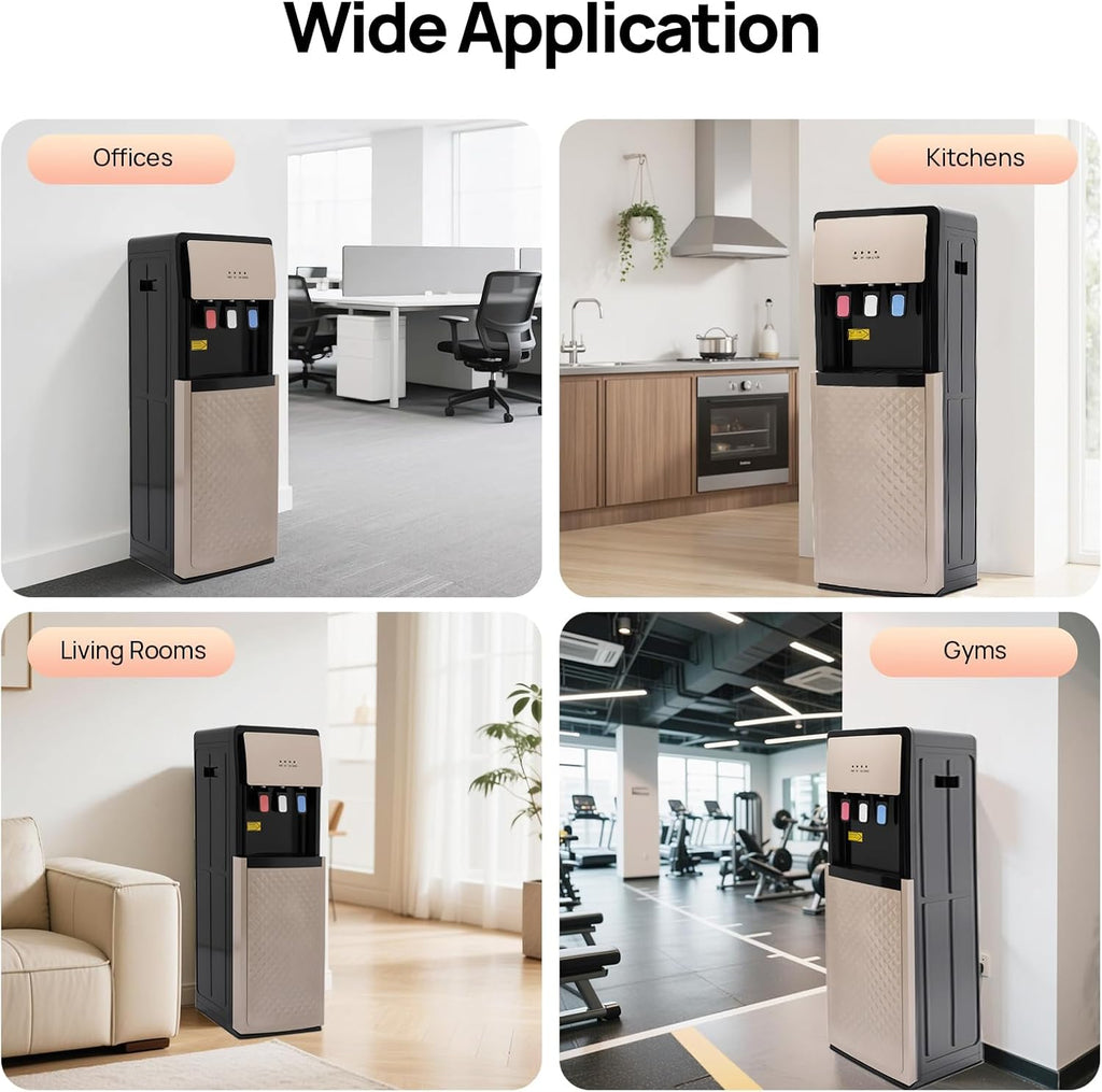 Bottom Loading Water Cooler Dispenser, 500W Hot and Cold Water Cooler with 3 Temperature Settings - Hot Cold & Room for Home Apartment Office Water Capacity 2L(Cold) & 5L(Hot) SJYTD-6 Gold