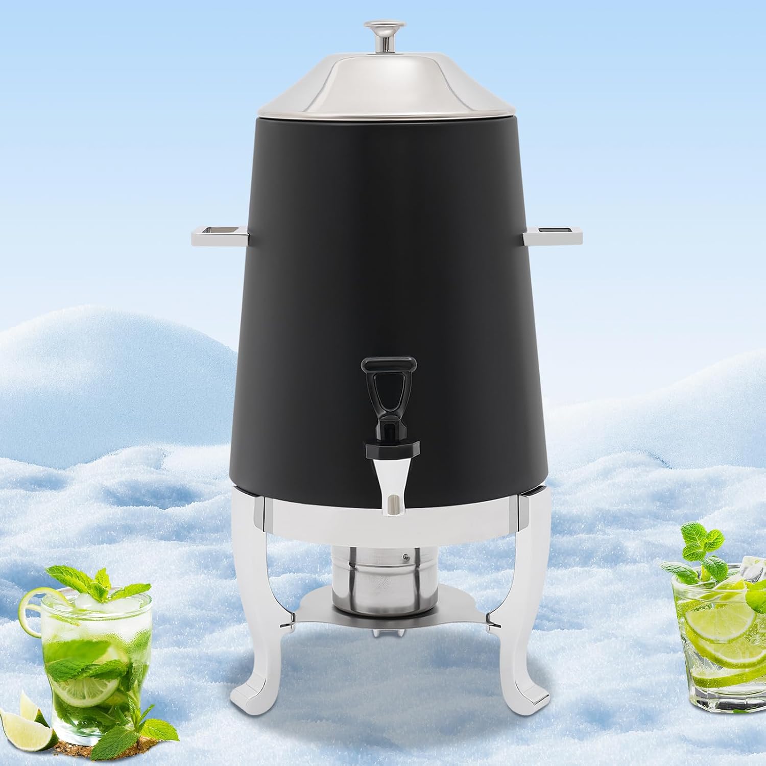 Coffee Urn With Fuel Holder, 3.5 Gallon/13L Stainless Steel Beverage Dispensers for Coffee Tea Hot Water, Hot Drink Dispenser with Stand, Chafer Urn with Spigot for Parties Catering (Black)