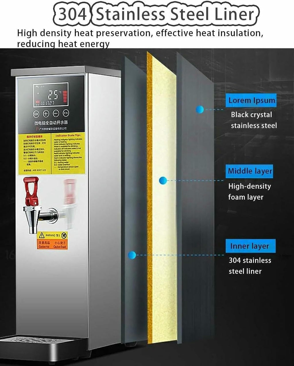 60l/H Commercial Hot Water Dispense Boiler Instant Boiling Machine Heater LCD Display,40-100°C Adjustable Temperature (Black)