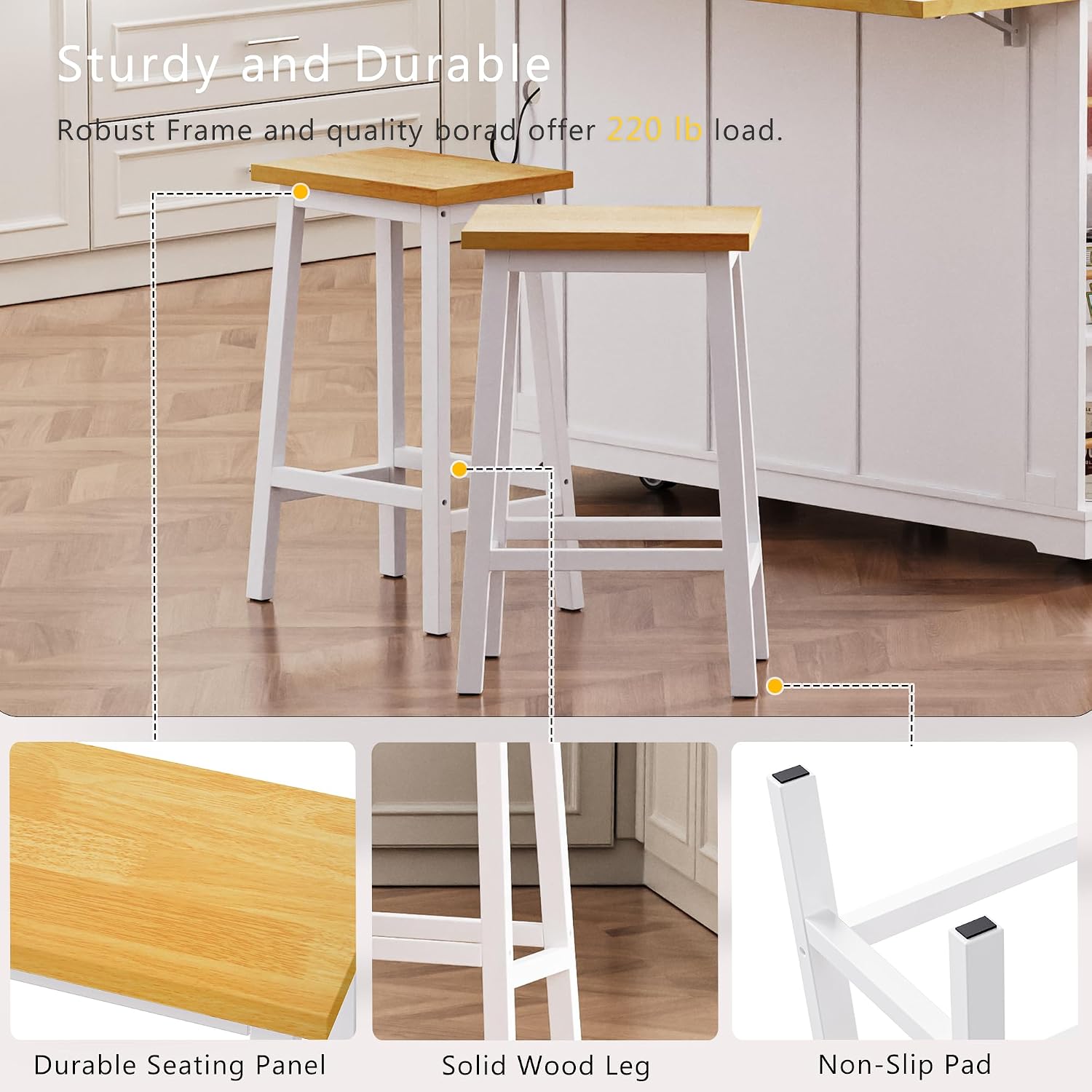 Large Kitchen Island Cart on 5 Wheels with 2 Bar Stools, Power Outlet, 3 Drawers, Kitchen Storage Cart with 5 Open Side Racks, Drop Leaf for Kitchen, Dining Room, Home Bar White
