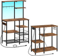 HOOBRO Bakers Rack with Power Outlet and LED Light Strings, Microwave Stand BF64UDHB01-BF07UHB01