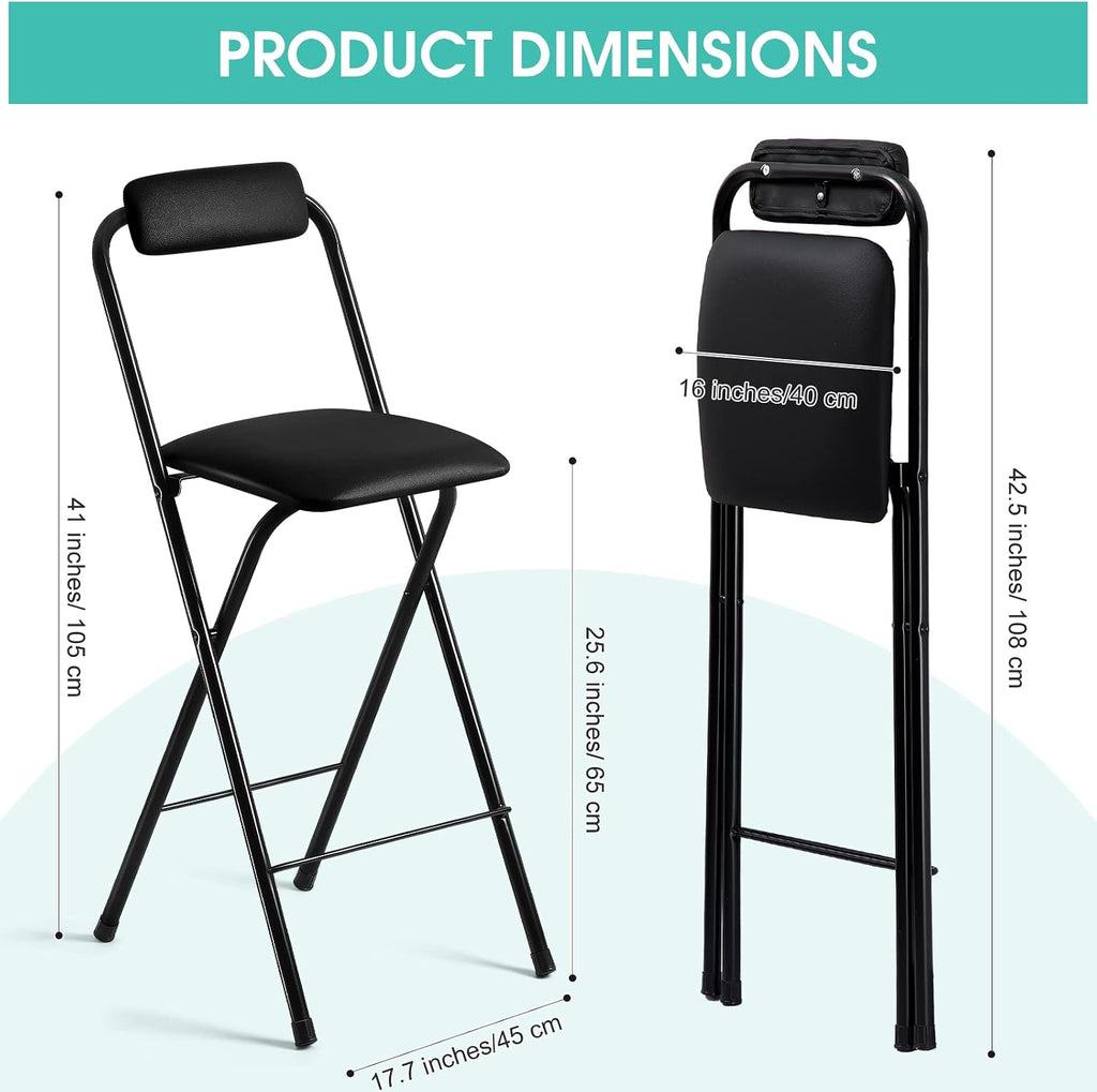 Geelin 4 Pcs 25.6 Inch Folding Chair Stool Chair Foldable Chair Portable Folding Chairs with Padded Seats Small Bar Office Guitar Desk Counter Fold up Sitting Stool Chair for Adults Kids
